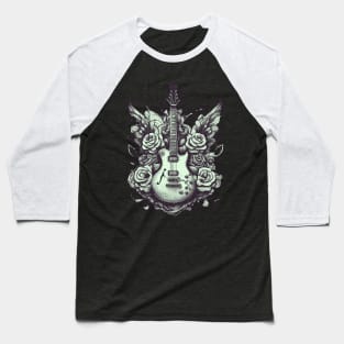 Electric guitar & roses pixel art nokia green Baseball T-Shirt